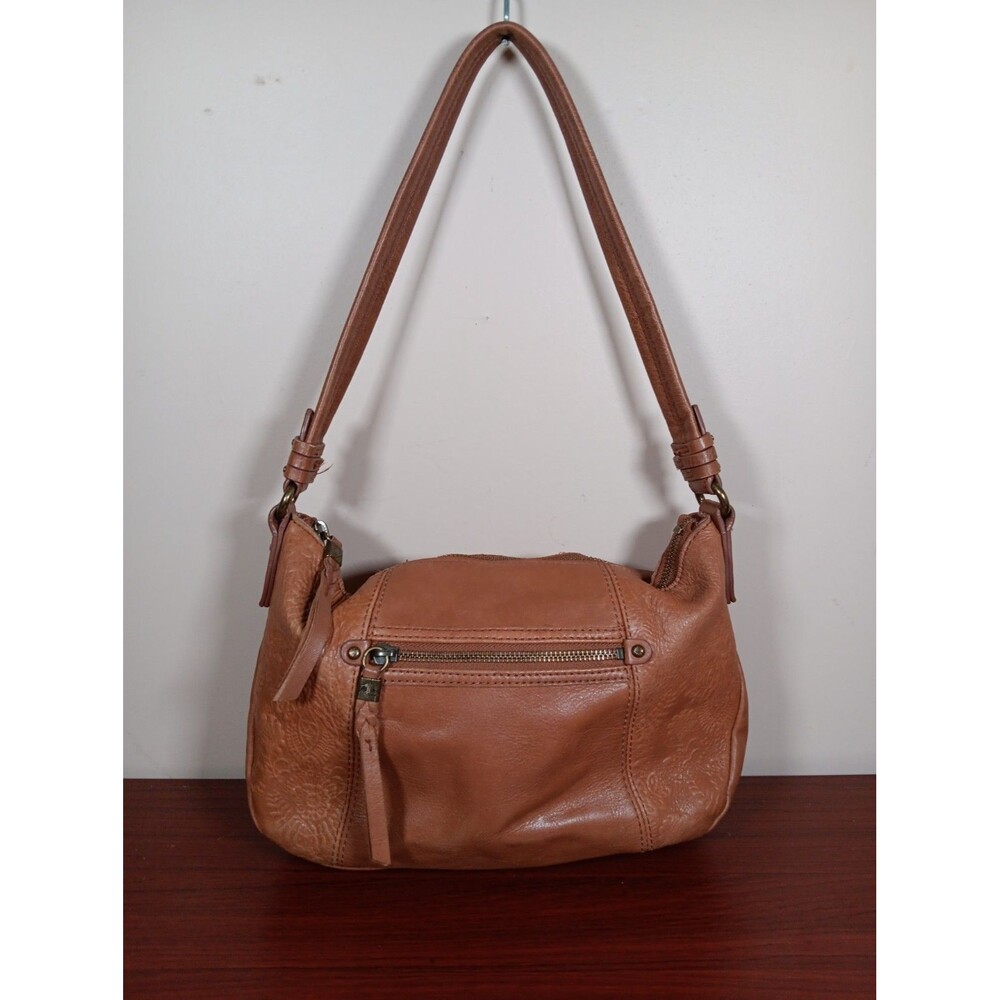 The Sak Sequoia Satchel Leather Embossed Purse Tobacco Zip Closure 13X8X4 EUC